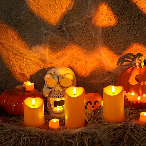 Miniatura 2 de Homemory Velas de Halloween sin llama naranja, velas de otoño, velas LED parpadeantes impermeables al aire libre con control remoto y