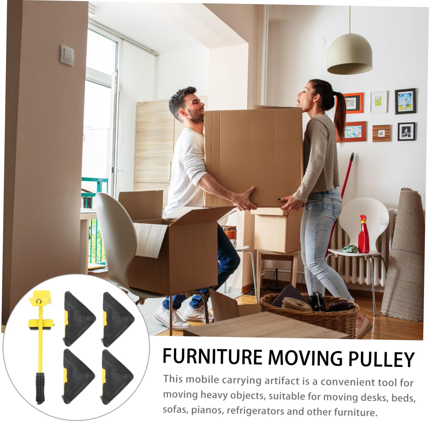 Set di pulegge mobili pesanti con 4 ruote universali e 1 barra a leva, strumento facile da spostare per casa/ufficio Relon, kit da 5 pezzi per spostamento senza sforzo