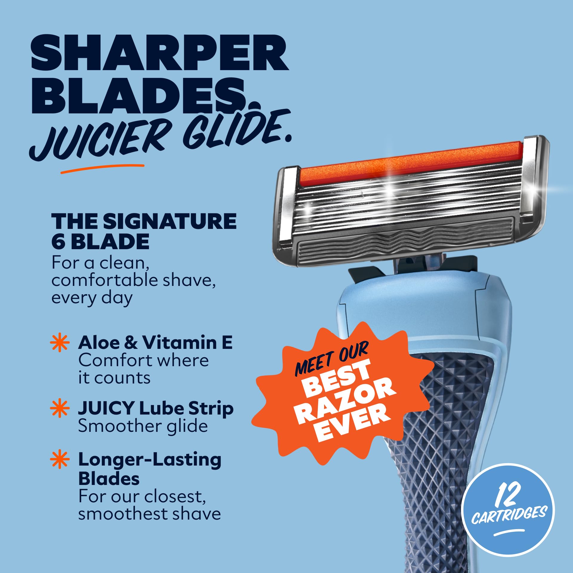 Dollar Shave Club Cartuchos de recambio para maquinilla de afeitar de 6 cuchillas, plateado/azul, 12 unidades