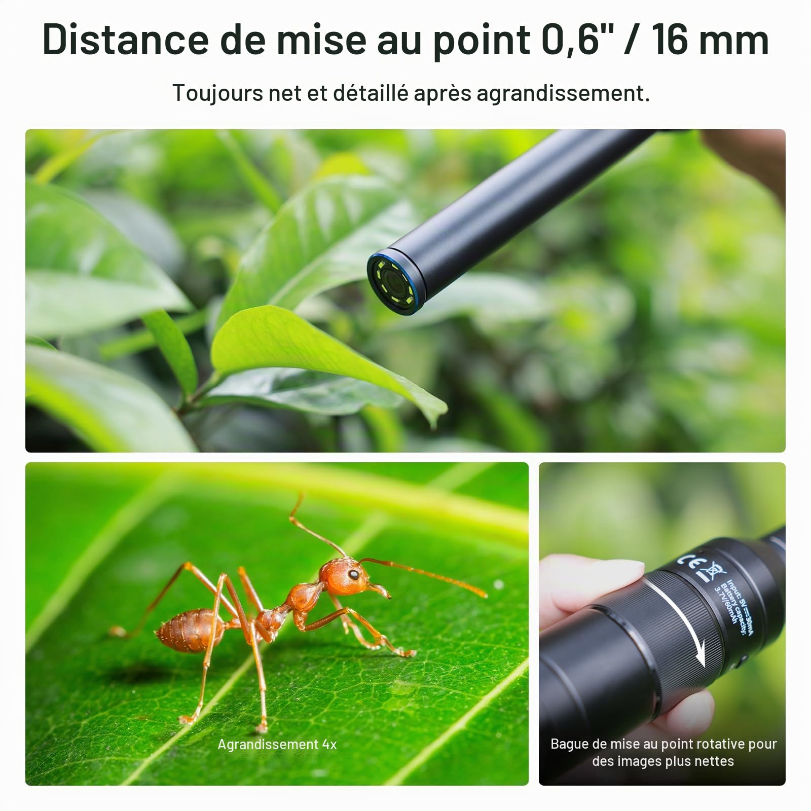 NEEWER Objectif Macro Sonde 16mm 4X avec Champ de Vision de 109°,Filetage de 17mm,Lumière LED Rechargeable,Compatible avec iPhone Samsung Objectif de Caméra,NEEWER Cage/étui pour Téléphone,LS-63