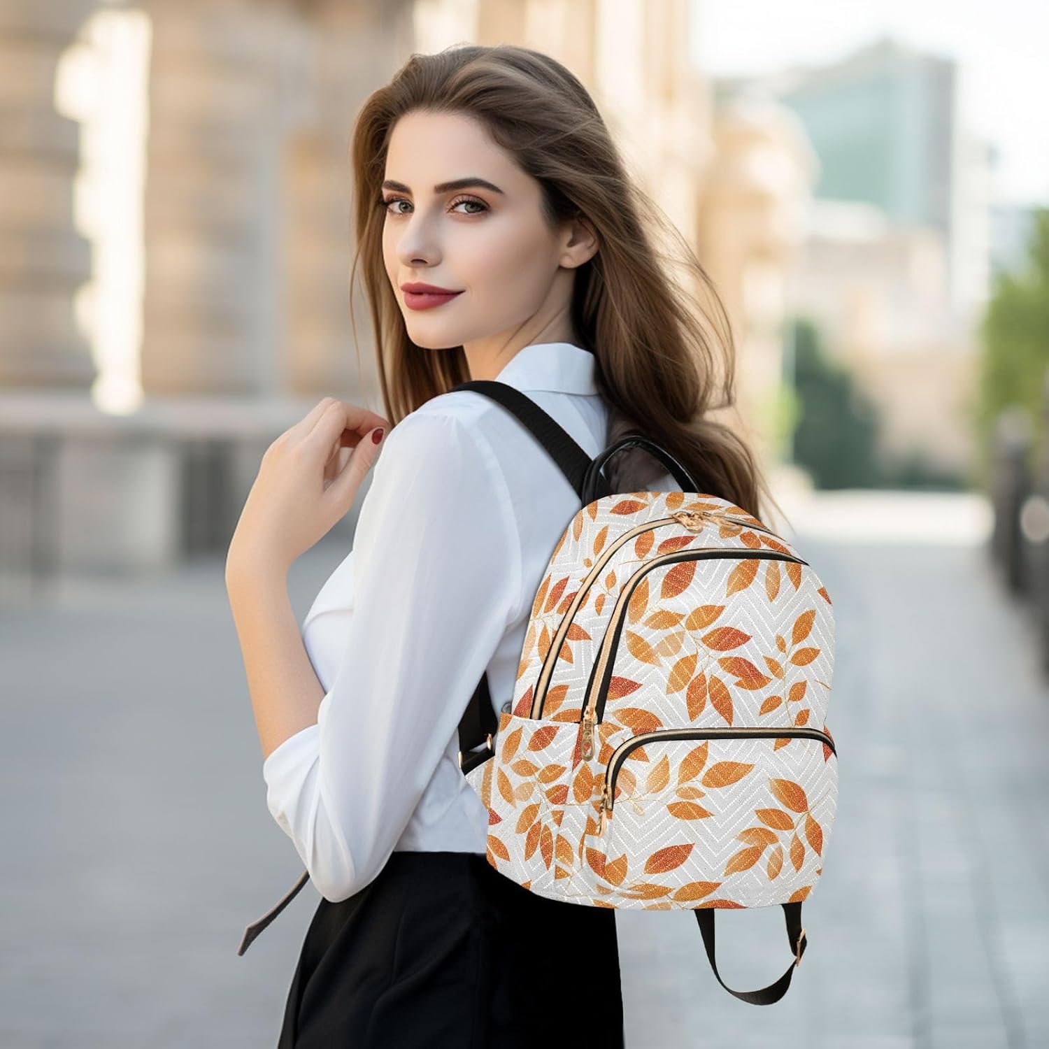 Red Orange Leaves Backpack Purse for Women Shoulder Bag Fashion Daypack Ladies Handbag Lightweight Travel Bag Rucksack