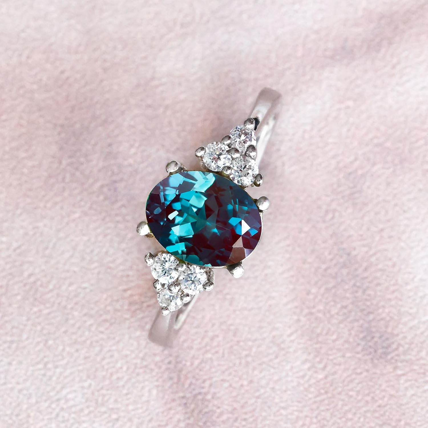 Oval Shaped 6x8mm Gemstone Rings for Women Promise Ring w/Side Created Moissanite, S925 Silver Plated w/Yellow White Gold, Gift for Engagement Anniversary Birthday Mothers Day Size 5 to 12 - Image 5