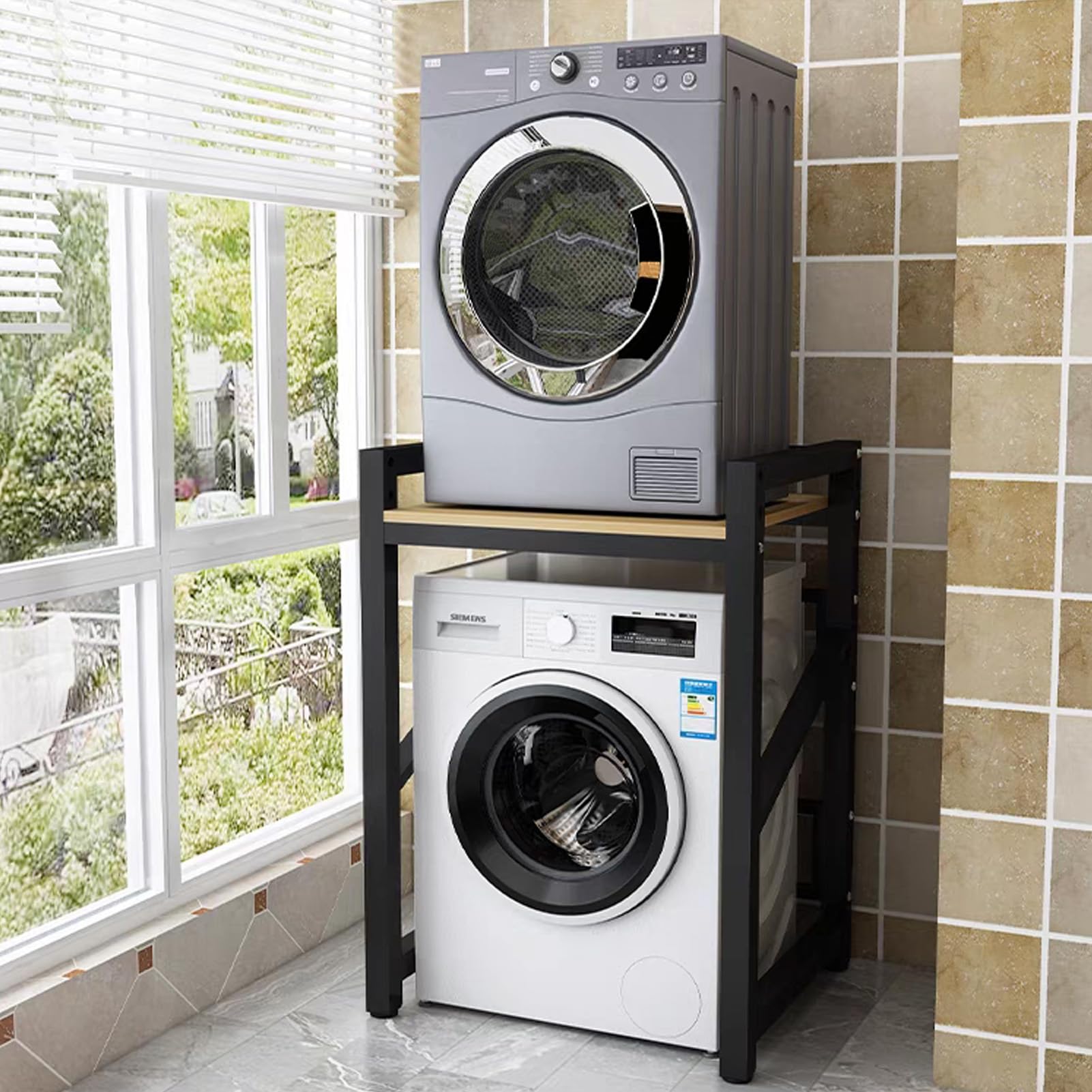 pofluany Washer Dryer Stacking Rack Stand for Compact 24" Washers Dryers, Stackable Stand Fits Up to 25" Wide Machines, 35"-39" Adjustable Height