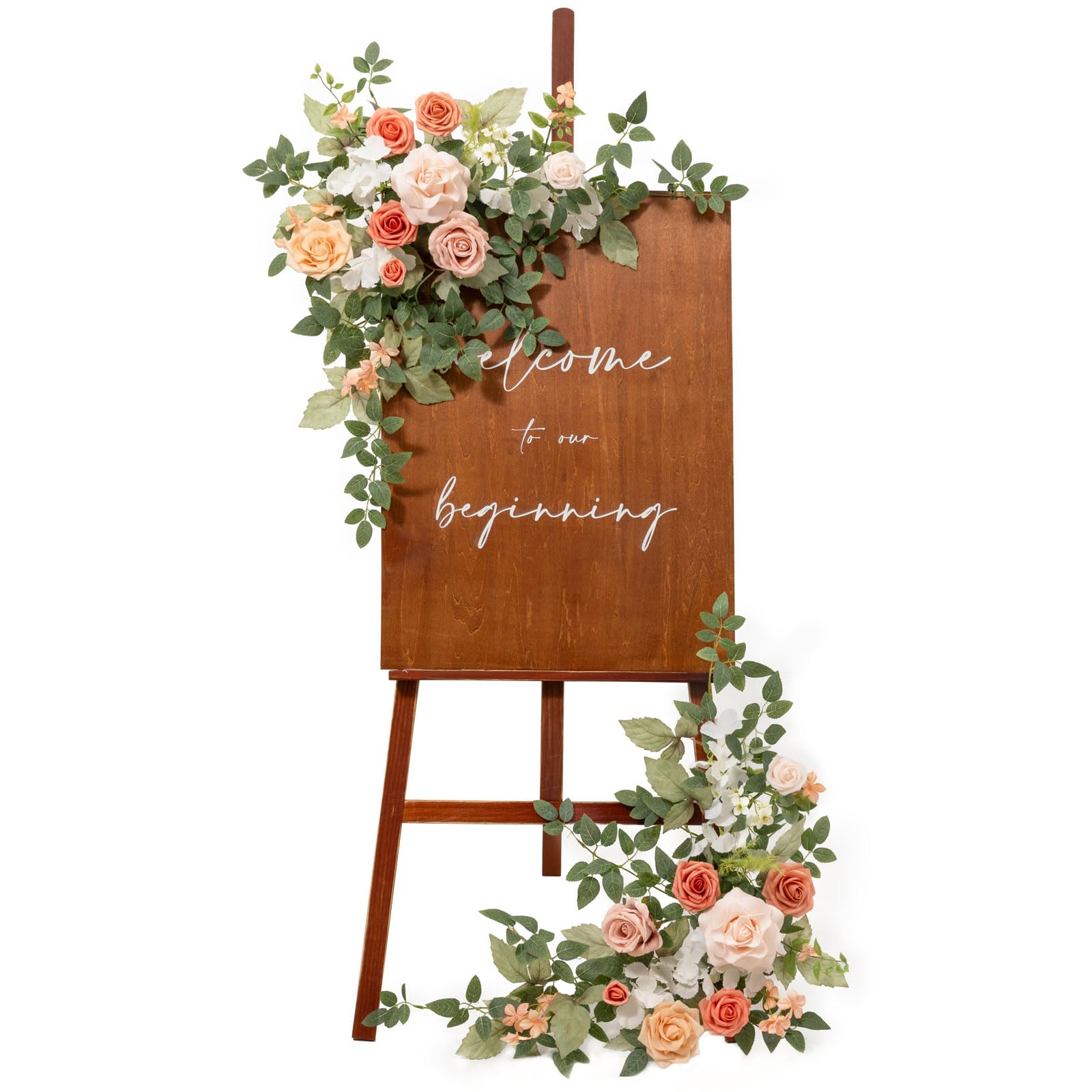 Photo 1 of Ling's moment 2pcs Wedding Flowers Garland Artificial Floral Swag Arch Decorations Greenery Arrangements Blush & Pink Ceremony Reception Garden Easel Wall Entryway Outdoor Board(NOT Include Sign)