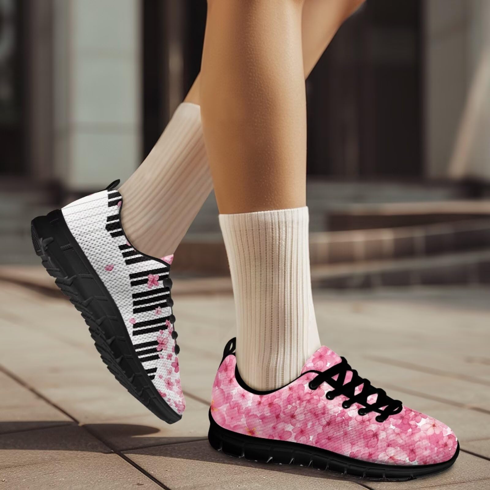 Jeiento Scarpe da ginnastica da donna, comode, antiscivolo, con motivo musicale, stringate, sportive, da corsa, casual, da lavoro