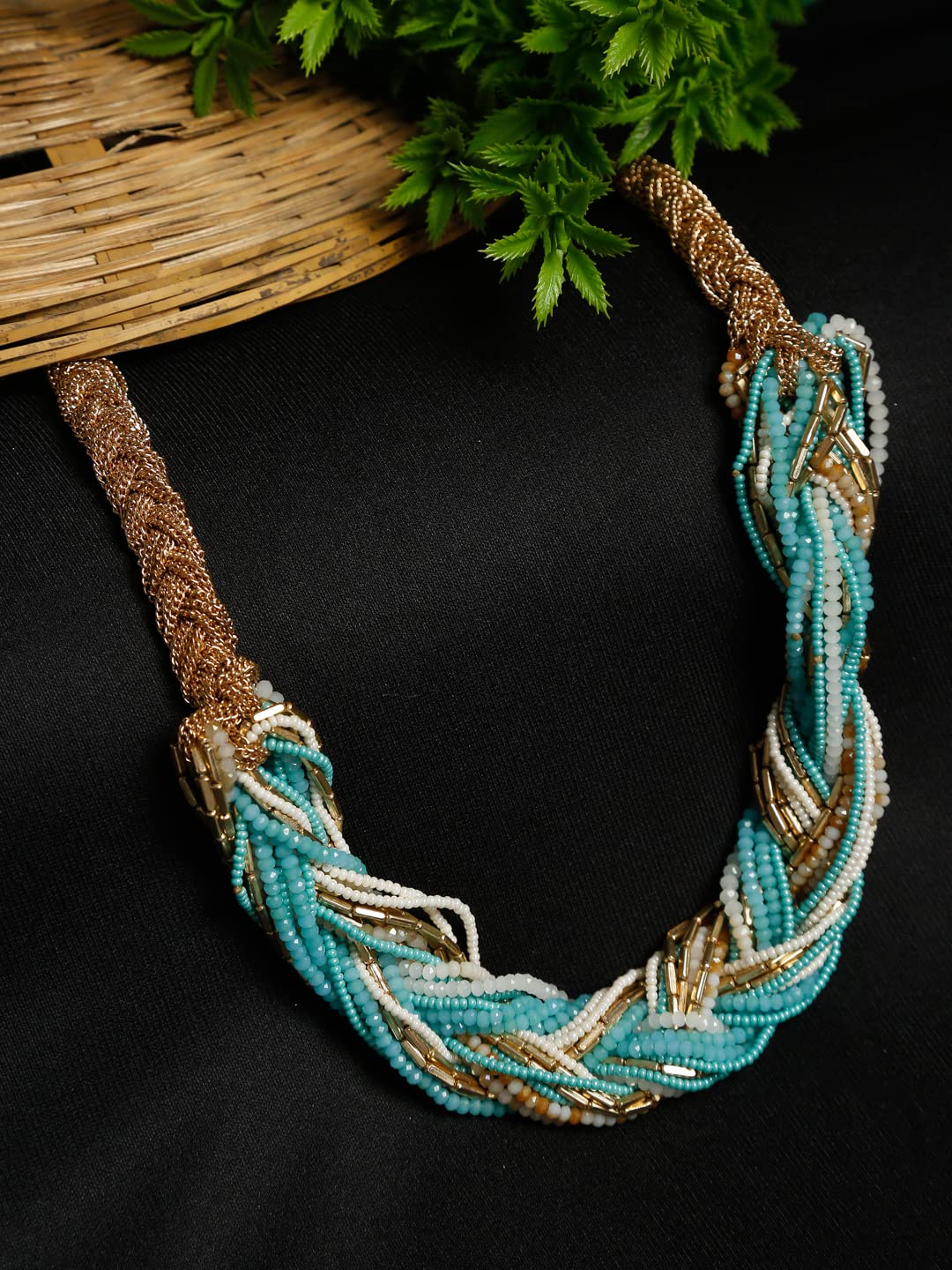 Shiny Beaded Chain Beaded Short Necklace