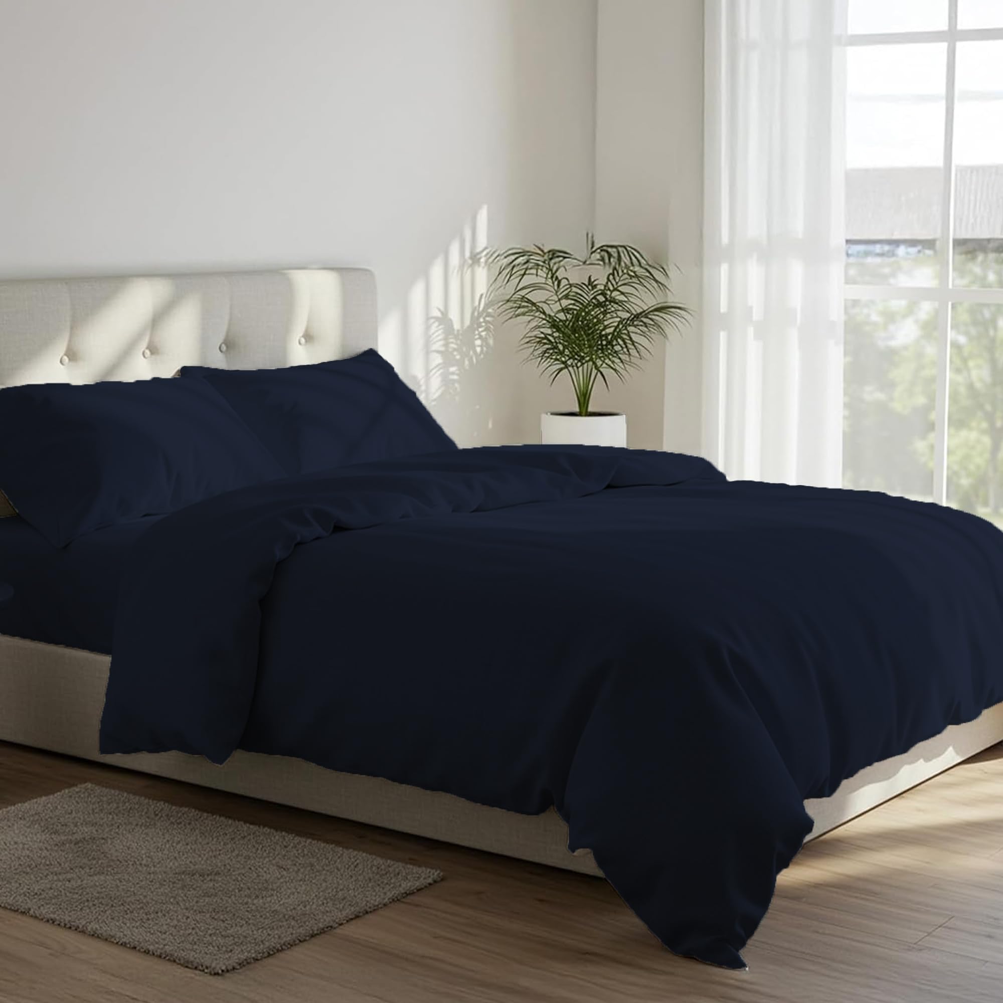 DANYDude 100% Egyptian Cotton Double Duvet Cover and PillowCases 2 Pack Set 400 Thread Count Double Duvet Cover Set – Hypoallergenic & Machine Washable Double Bed Quilt Cover Set