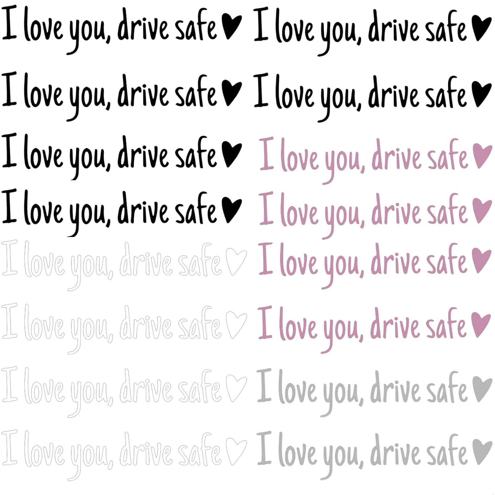 16 Stück I Love You Drive Safe Aufkleber, I Love You Drive Safe Herz Aufkleber, 11 * 2 cm ich liebe dich fahr vorsichtig aufkleber, Auto Aufkleber für Rückspiegel Autofenster