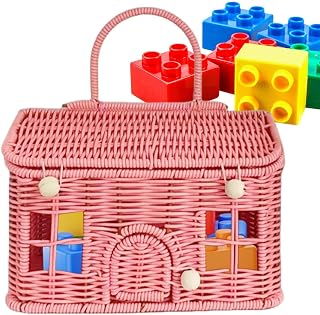 Rattan House Shaped Basket, Handmade Rattan Home Decor Picnic Basket with Lid & Han…