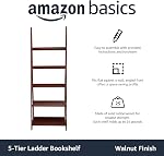 Amazon Basics Modern Ladder Bookcase With Solid Rubber Wood Frame - Walnut