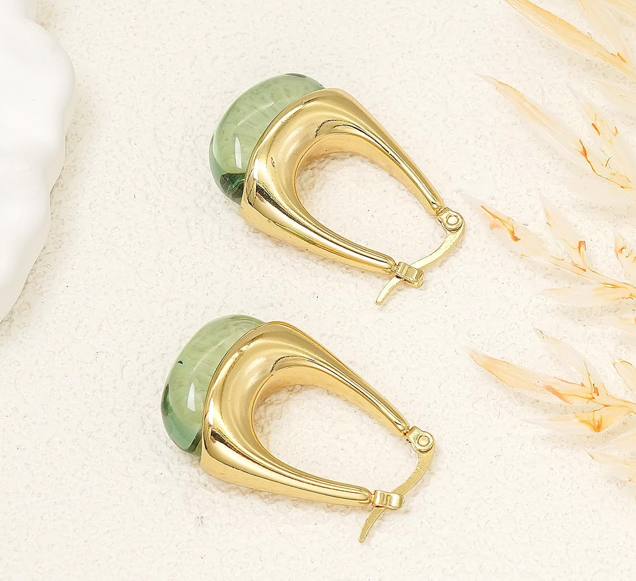 Gold Hoop Dangle Earrings 18K Gold Plated Amber Resin Earrings Irregular Chunky Earring for Women - Image 5