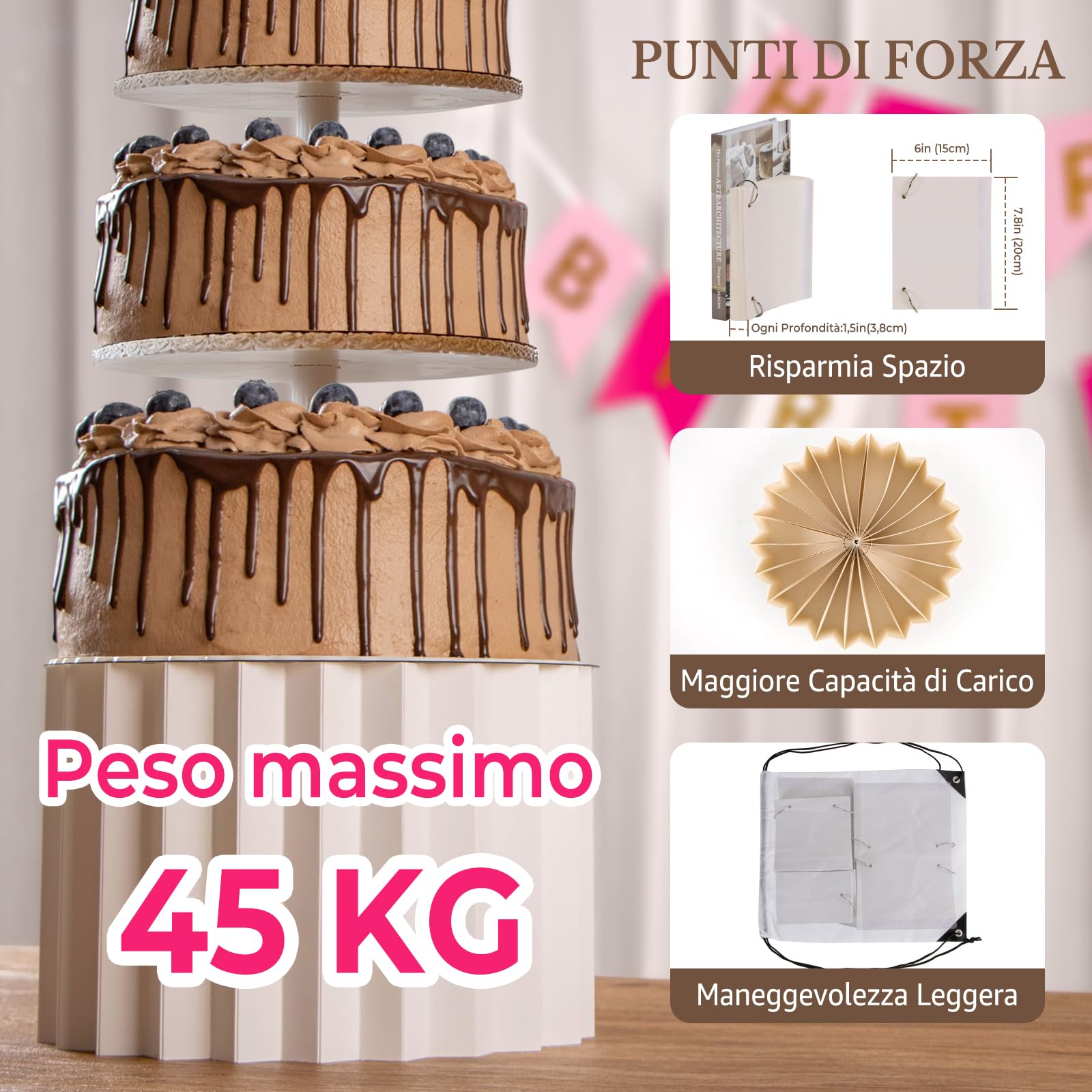 PUERSI Set da 6 Alzate per Buffet, Espositori Pieghevoli per Cibo | per Feste, Stand per Torte in Acrilico e Cartone - Bianco