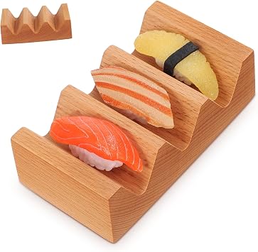 Sushi Taco Holder Rack Hand-polished Wooden Sushi Plate with Multiple Slots for Parties Japanese Style Food Display Sturdy Versatile Serving Tray