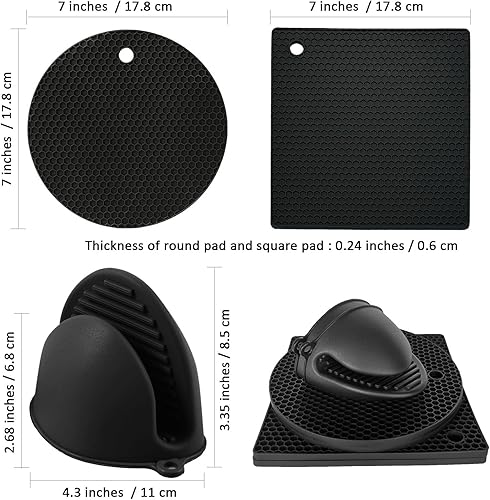 Miniatura 6 de Alfombrillas salvamanteles de silicona con guantes de silicona para horno, antideslizantes, resistentes al calor, soportes flexibles para ollas,