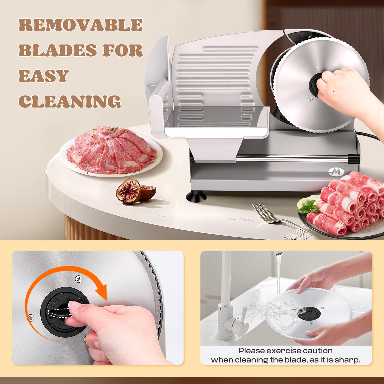 Moongiantgo Trancheuse Électrique à Jambon 200W Lame Acier Inox 19cm Réglage 0-15mm