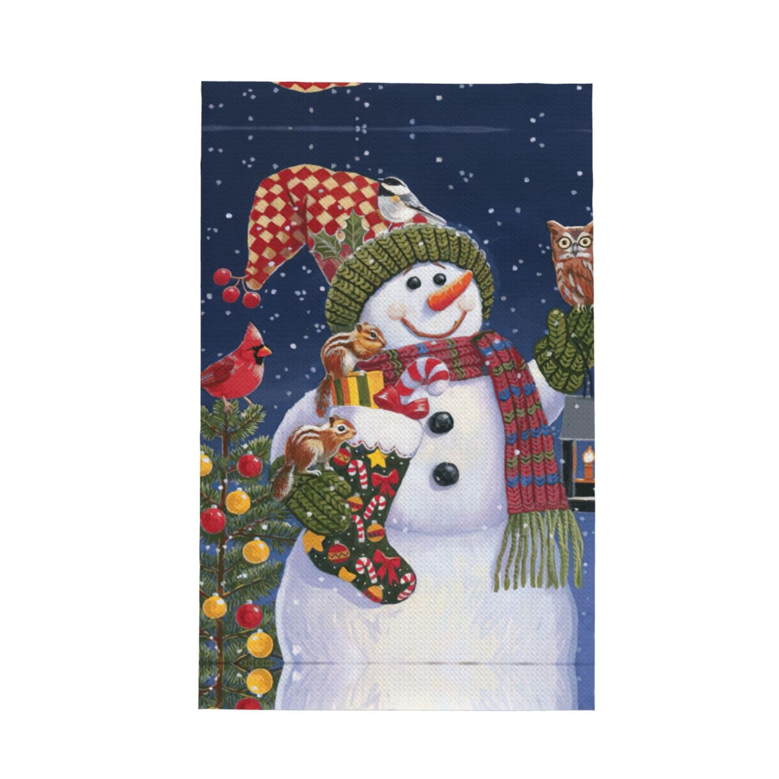Xxahnbm Black Christmas Carton Snowman Print Waffle Kitchen Towel,Absorbent Hand Towel