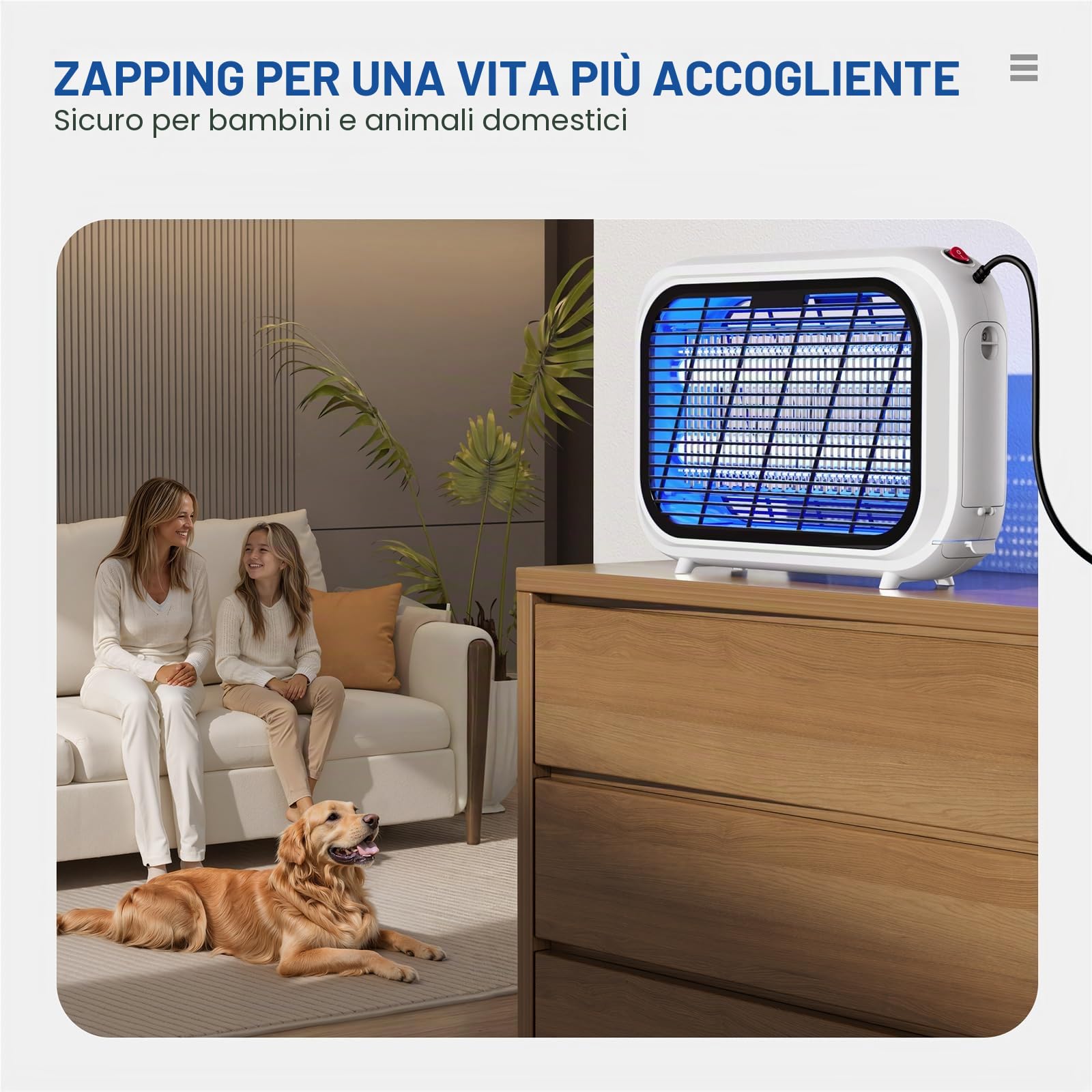 Lampada Antizanzare Elettrica, 20W UV Zanzariera Elettrica, 2 UV LED Lampe Anti Moustique Eliminatore Elettrico di Insetti Acchiappamosche per Zanzare, Mosche, Cavo 1.5m