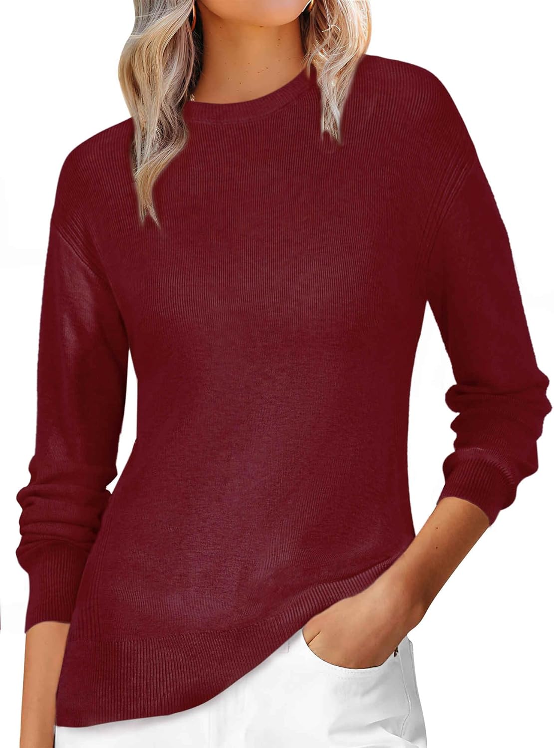 Allegra K Pullover Sweaters for Women Long Sleeve Classic Crew Neck Ribbed Knit Sweater Tops Casual Fall Fashion 2025