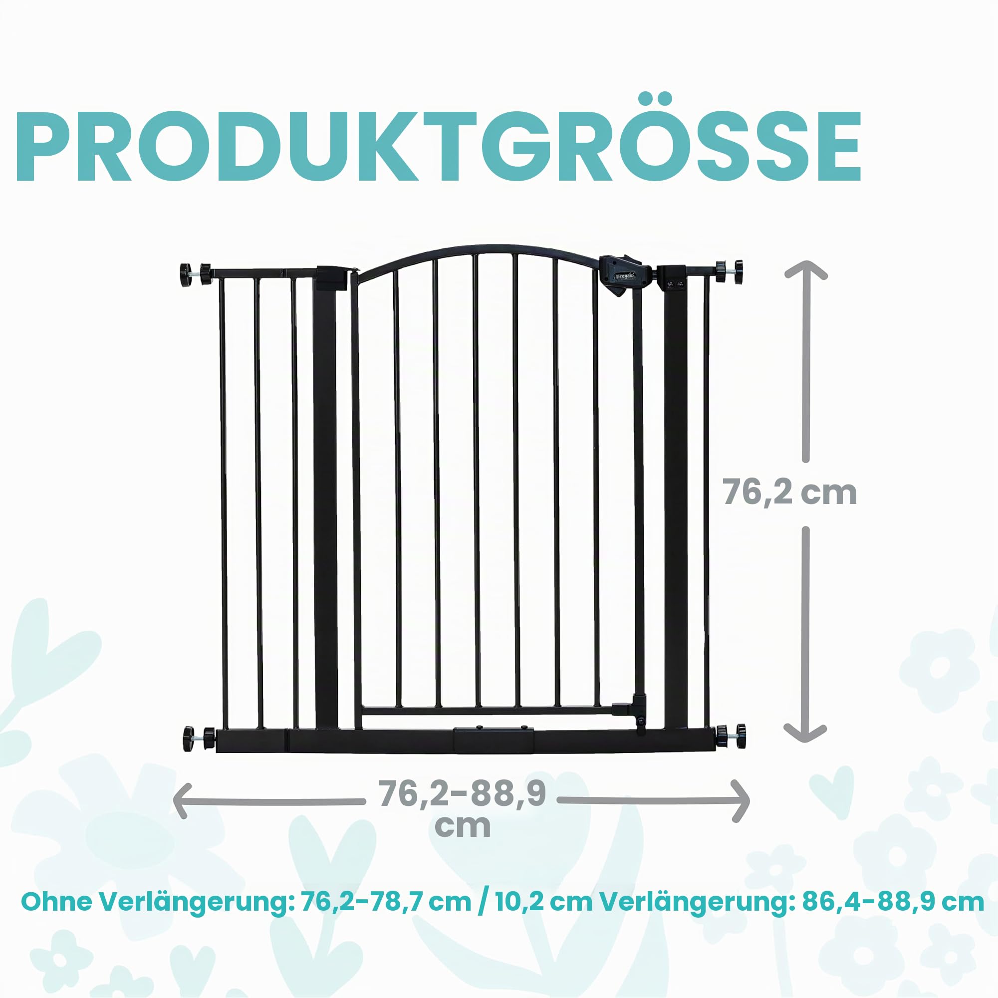 Regalo Safety Arched Baby Gate for Doorways & Bottom of Stairs, Fits Openings 75-87cm (Extension Included), Pressure Mounted for Babies, Toddlers & Pets, Bronze