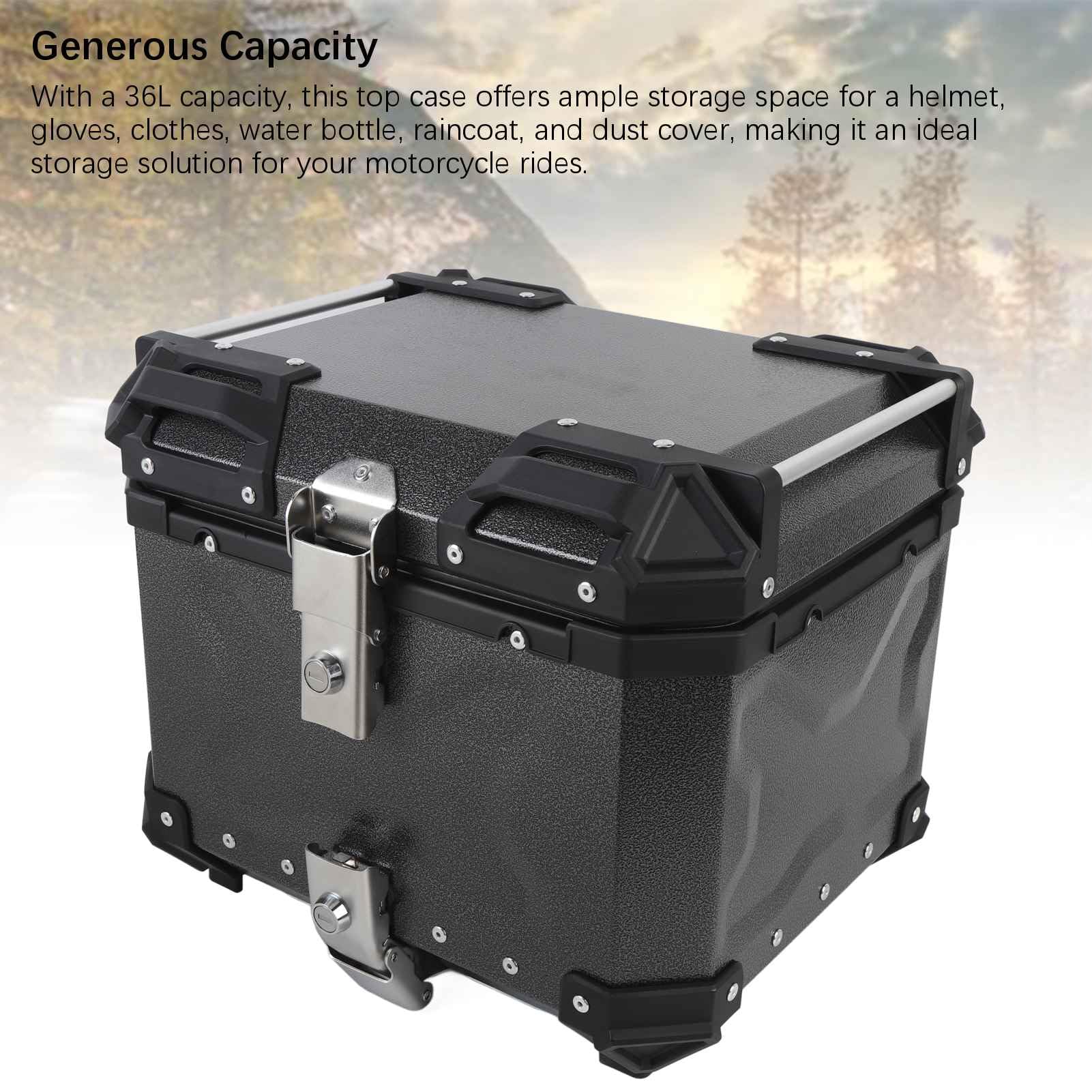 Tbest Top Case Bezpieczny Zamek ze Stopu Aluminium 36L Wodoodporny Bagażnik na, Czarny