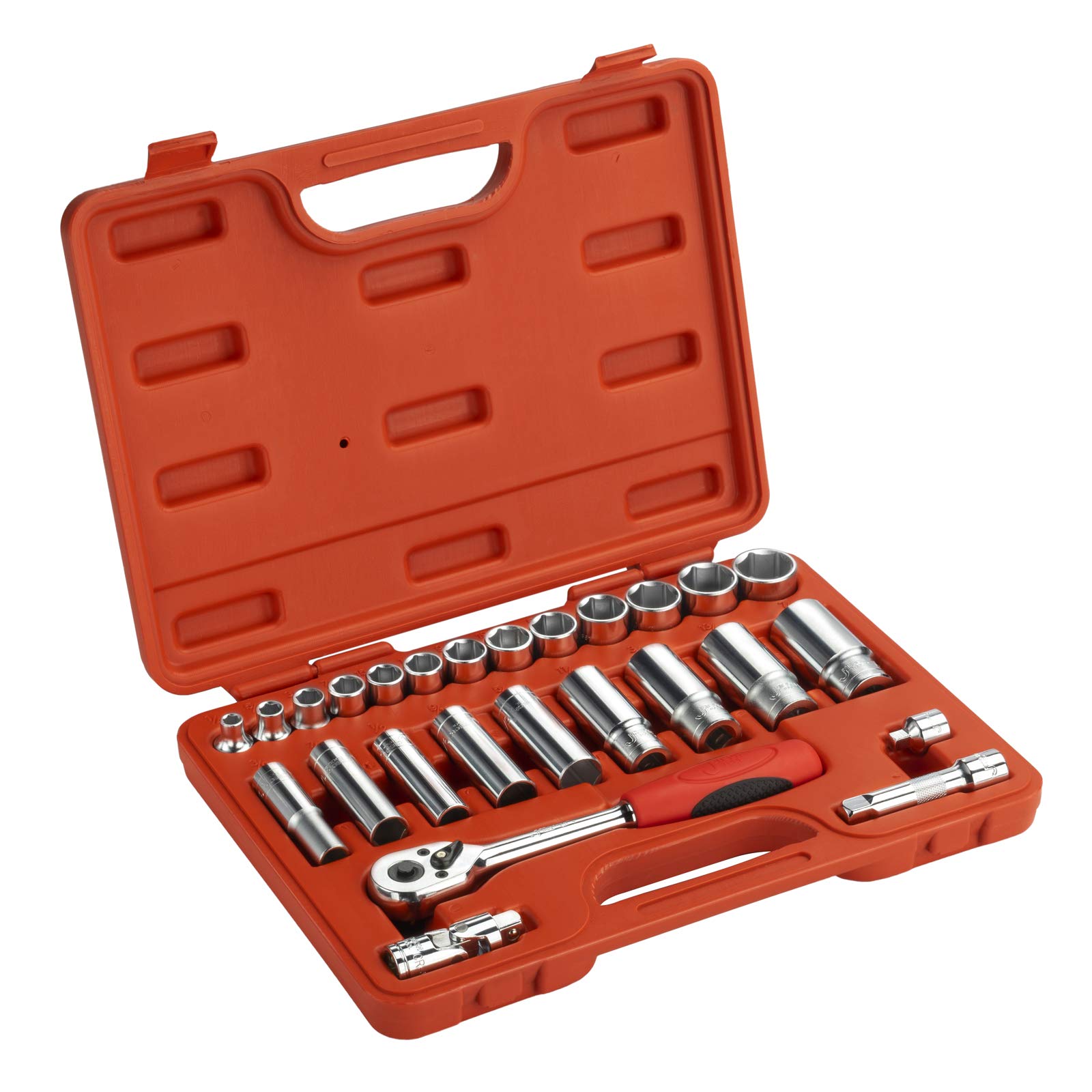 Jetech26-Piece 3/8-Inch Drive Deep Impact Socket Set, 1/4" to 1", Includes 3” & 6” Extension Bars, 6-Point Cr-V Steel, SAE