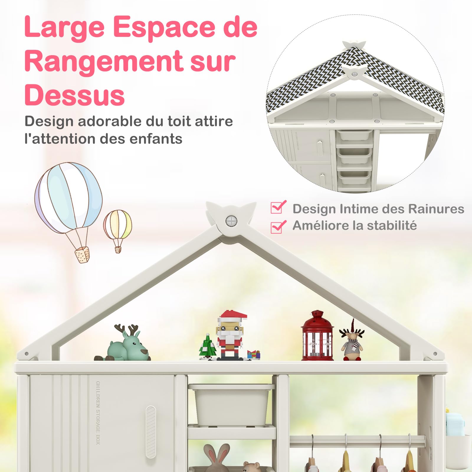 COSTWAY Armoire à Vêtements Enfant en HDPE avec Tige de Suspension & 5 Étagères & 3 Cubes, Portant à Vêtements Enfant avec Panier Ajustable, Grande Capacité, Organisateur pour 3 Ans+, 123x34x156cm
