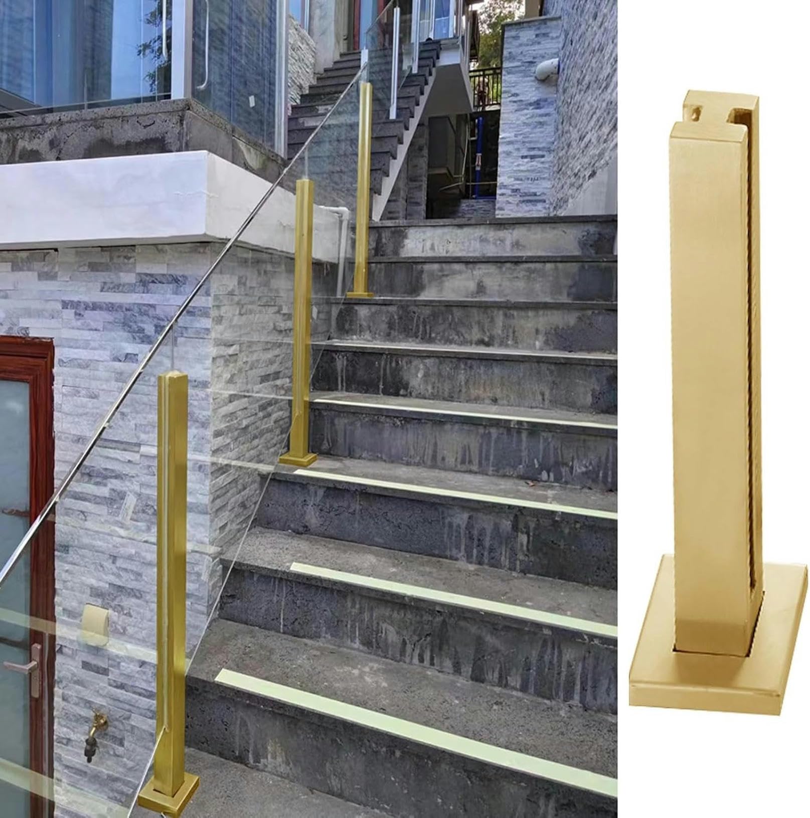 GLDYTVF Heavy Duty Glass Railing Post for Stairs, Indoor/Outdoor Stainless Steel Baluster Column, 110cm Shallow Grey Handrail Support, Durable Glass Balusters Pole