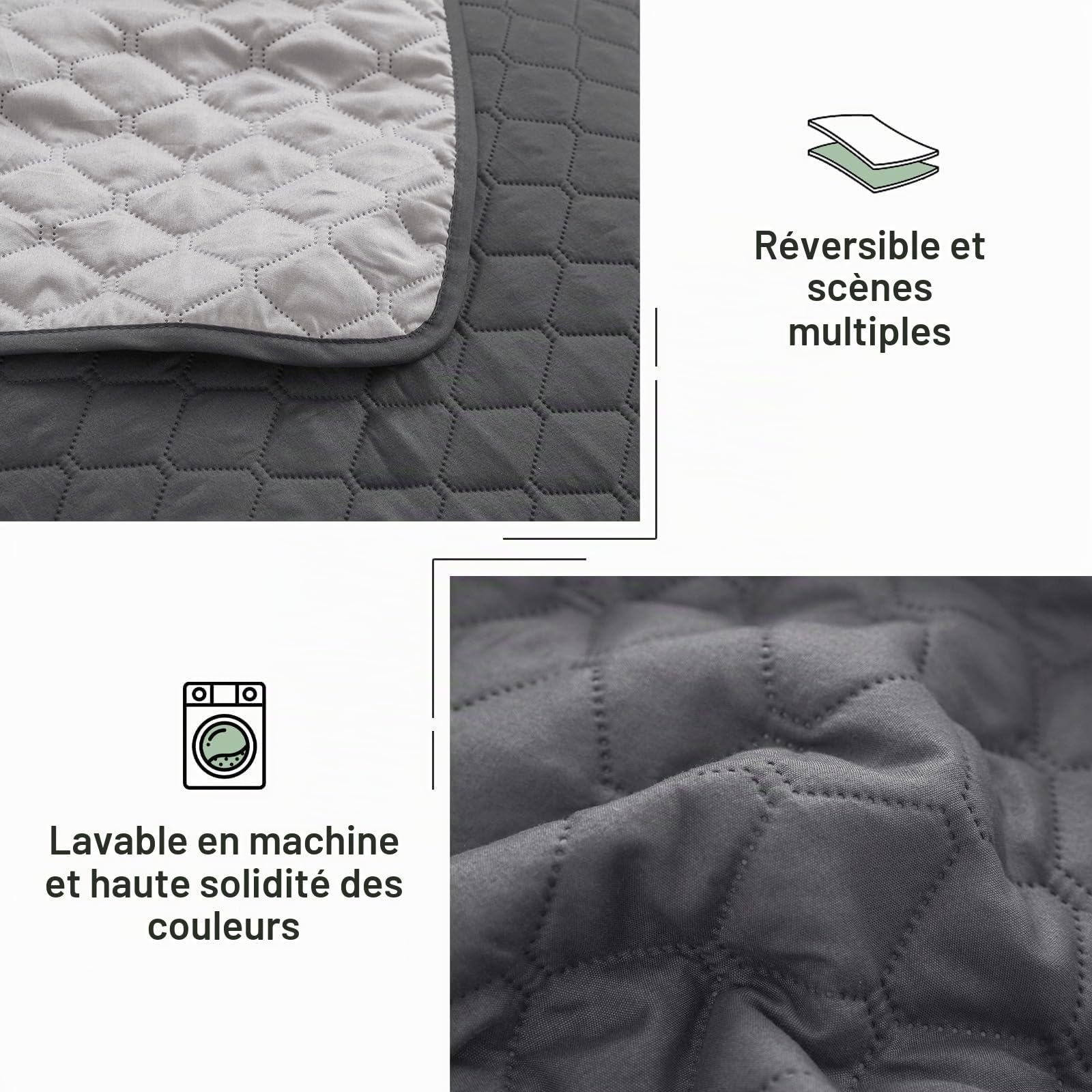 Exclusivo Mezcla Couvre-Lit - Dessus de Lit 220x240 cm avec 2 Taies d'oreiller 50x65 cm, Réversible, Léger et Doux, pour Toutes Les Saisons, Gris