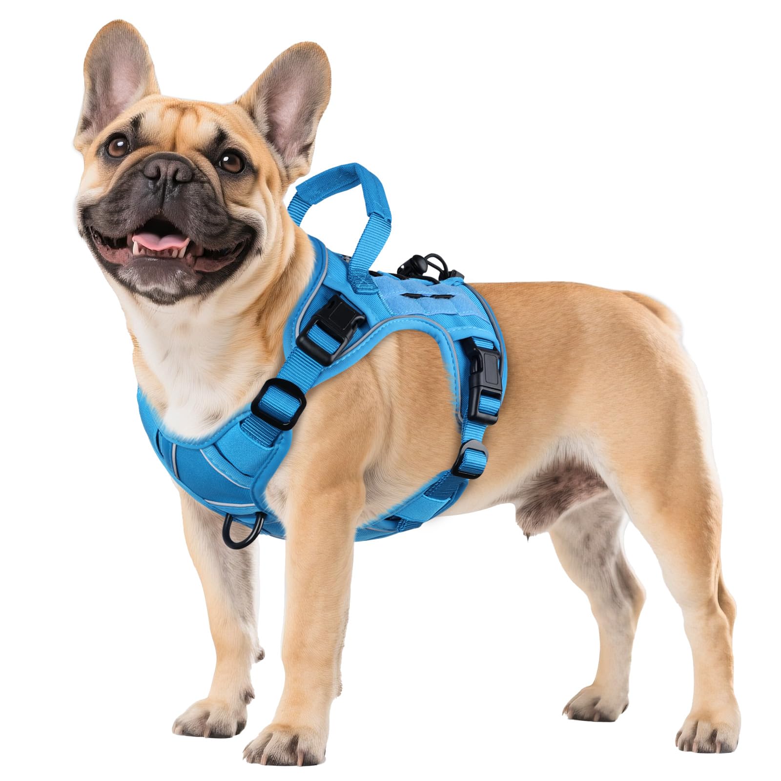 WINGOIN Arnés táctico azul para perros medianos y pequeños, arnés ajustable con asa reflectante K9 para caminar, senderismo, entrenamiento (tamaño S)