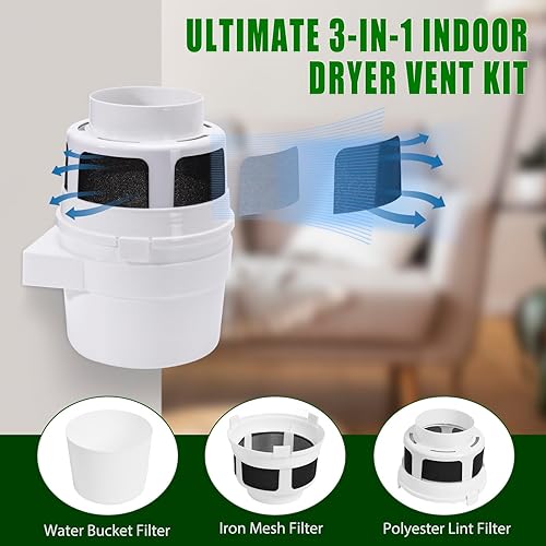 Miniatura 2 de VIWINVELA - Kit de ventilación de secadora 3 en 1 para interiores con manguera de ventilación blanca para secadora - Cubo de filtro de agua para