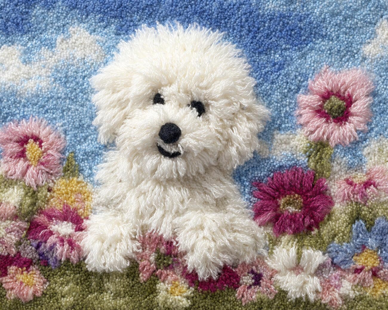 AMBATTERY Large Rug Making Kit White Dog and Flowers 60x90cm