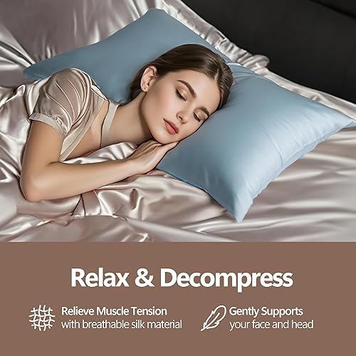 Miniatura 10 de FCHJXTL 19 Momme - Funda de almohada de seda de morera natural para cabello y piel con cremallera oculta, suave, transpirable, suave refrescante,