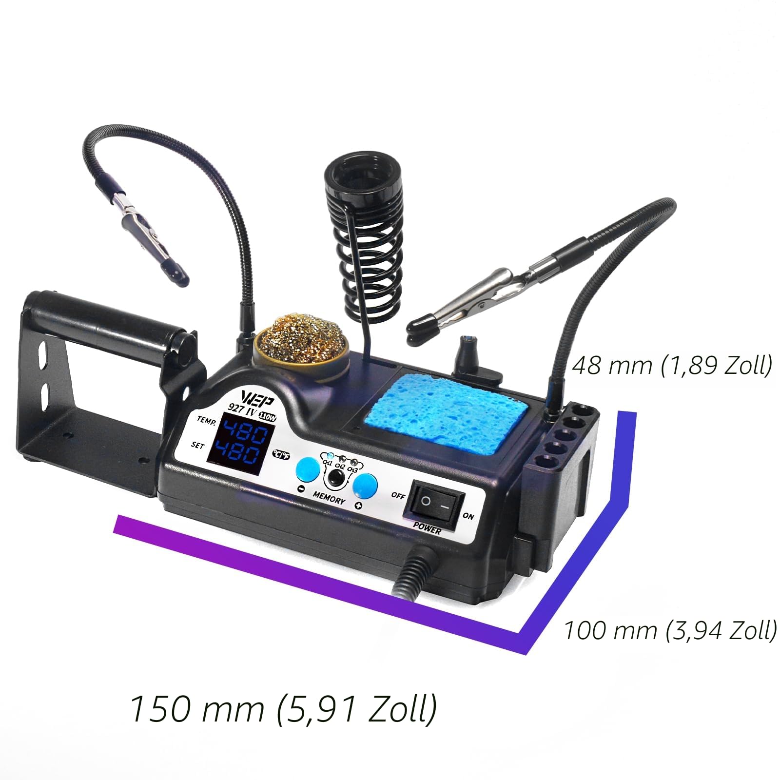 WEP 927-IV V1 lötkolben Set 110W, 3 voreingestellten Kanälen, Schlafmodus, LED-Vergrößerungsglas, 5 zusätzlichen Lötspitzen, Spitzenreiniger, 2 Helferhände, bleifreies Lötzinn, Pinzette (EU Stecker)