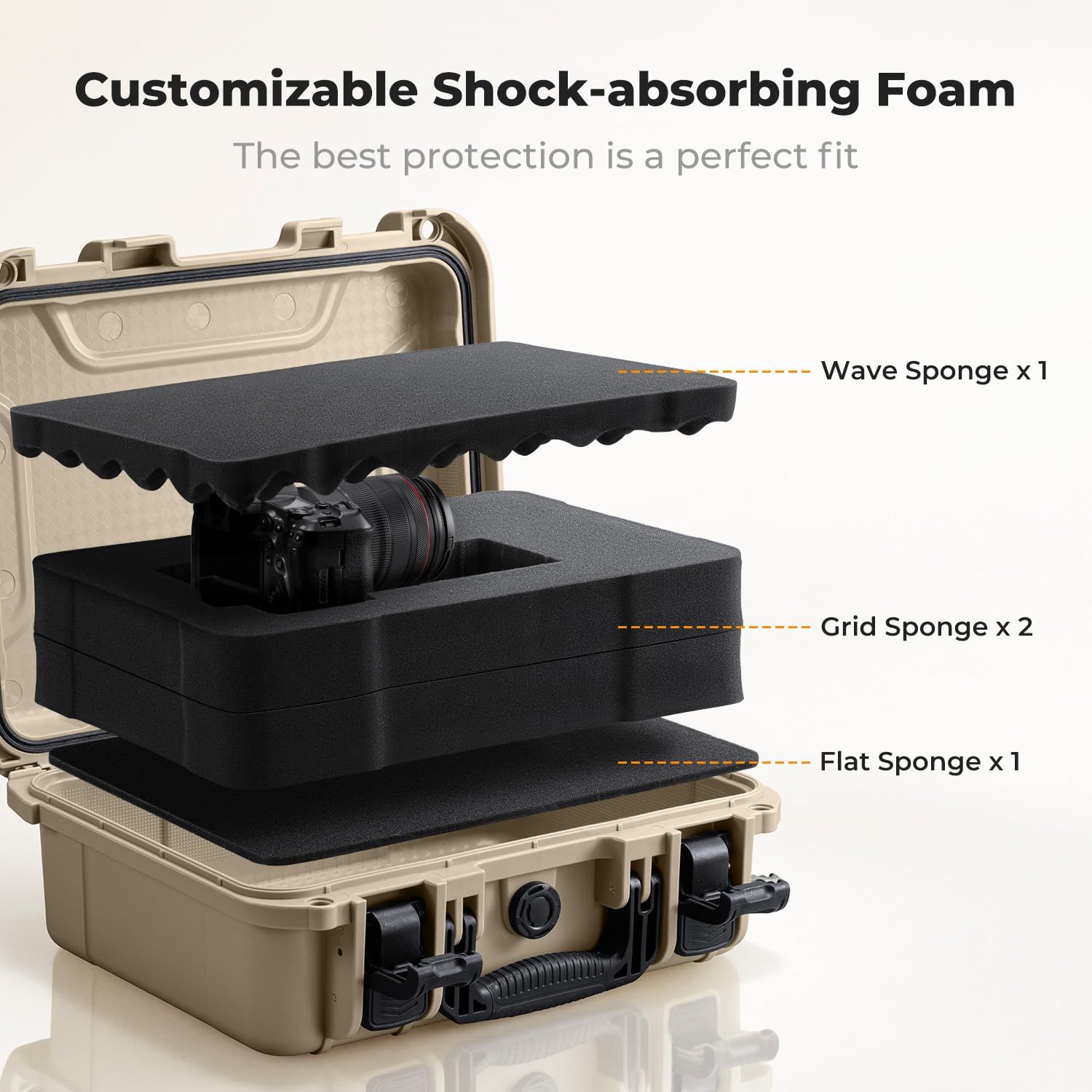 K&F CONCEPT Maletín Rígido, Maletín Fotográfico Exterior Impermeable IP67 y Resistente a los Golpes con Espuma Troquelada para Cámaras, Drones y Lentes | 34.5x29x13.5cm, Beige
