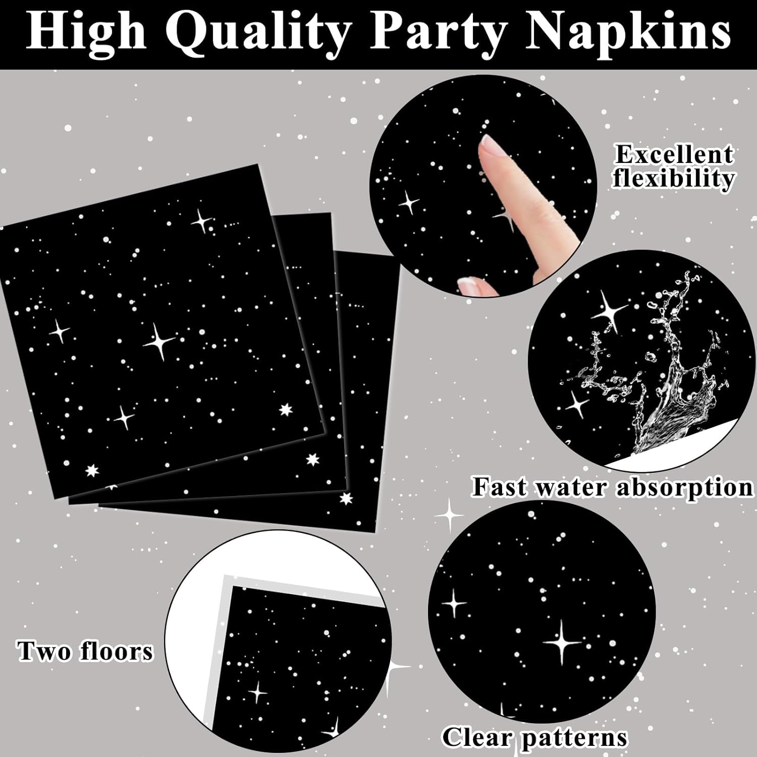 Qyeahkj 200Pcs Stars Birthday Party Decorations Galaxy Plates and Napkins Space Theme Paper Plate Supplies for Outer Spaces Disposable Tableware Dinnerware Set Baby Shower Night Sky Decor for 50 Guest