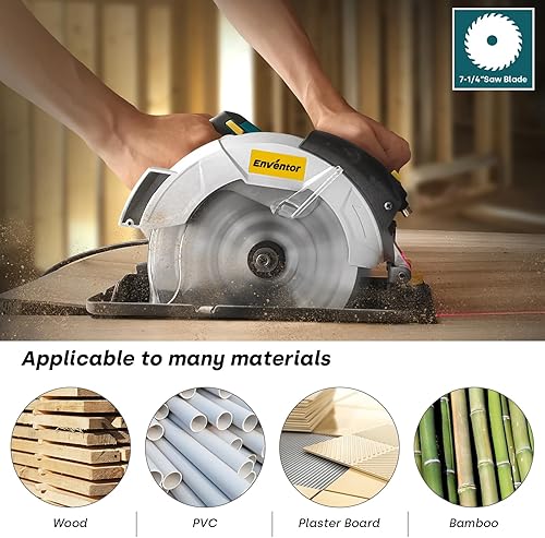 Miniatura 7 de Enventor - Sierra circular de 7-1/4 pulgadas, sierras eléctricas con motor de cobre puro de 10A y guía láser, sierras de 2 hojas (40T/24T), ángulo
