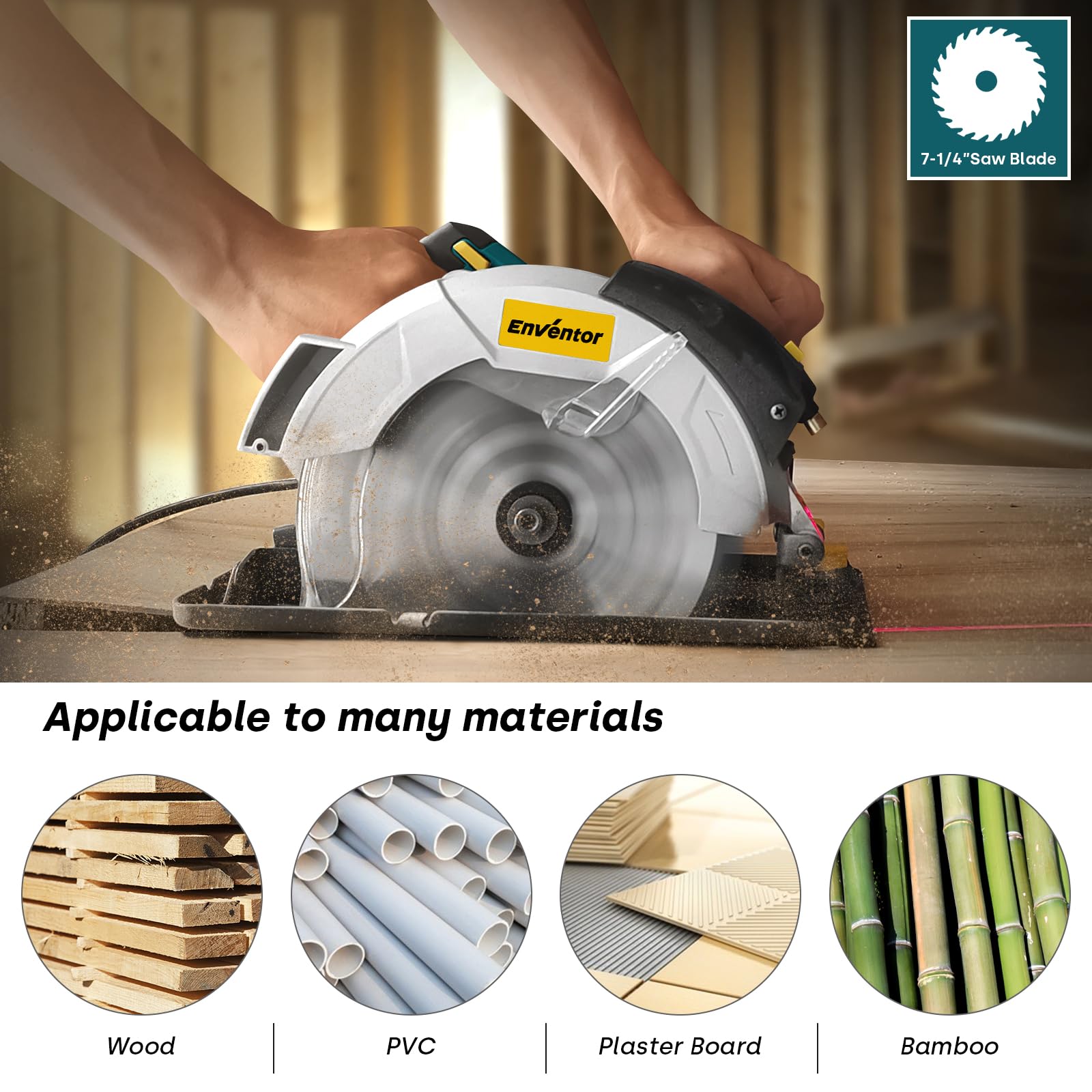Enventor Circular Saw - Laser Guide & 2 Blades -7