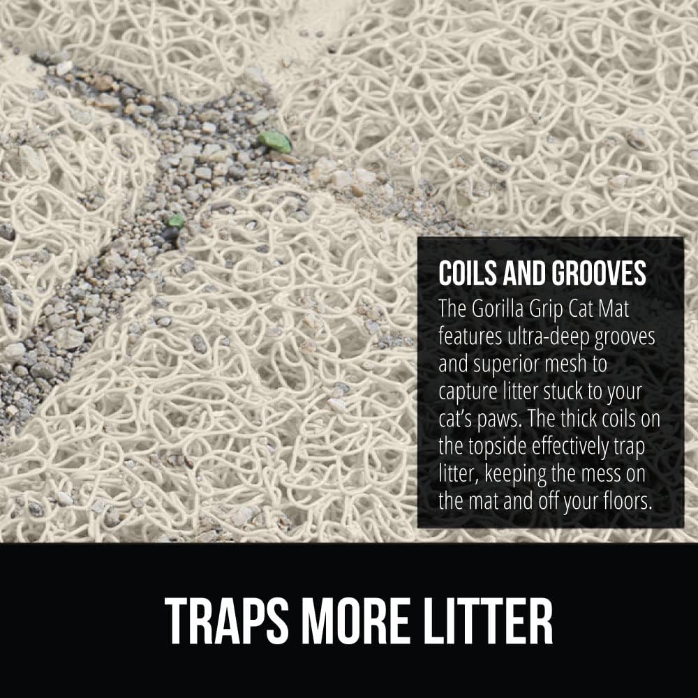 The Original Gorilla Grip Thick Cat Litter Trapping Mat, 24x17, Less Waste, Traps Mess from Box for Cleaner Floors, Stays in Place for Cats, Soft on Paws, Easy Clean, Durable Backing, Cream