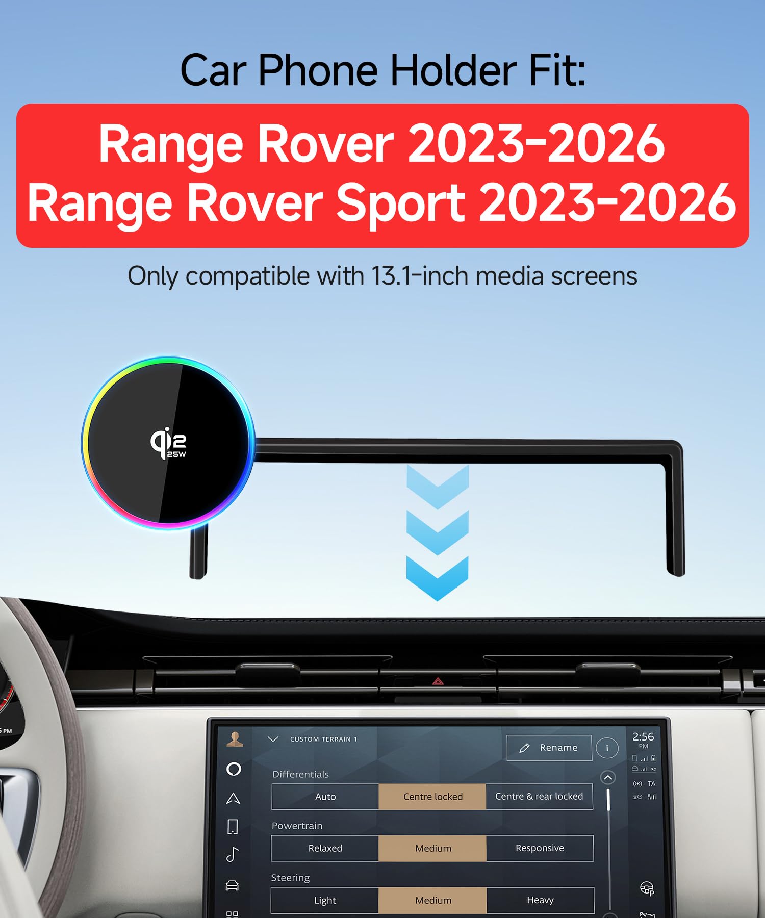 Qi2.2 Max 25W Fast Wireless Car Charger Phone Holder per Land Rover Range Rover/Range Rover Sport 2023-2026 Schermo da 13,1 pollici, supporto magnetico per telefono compatibile con MagSafe