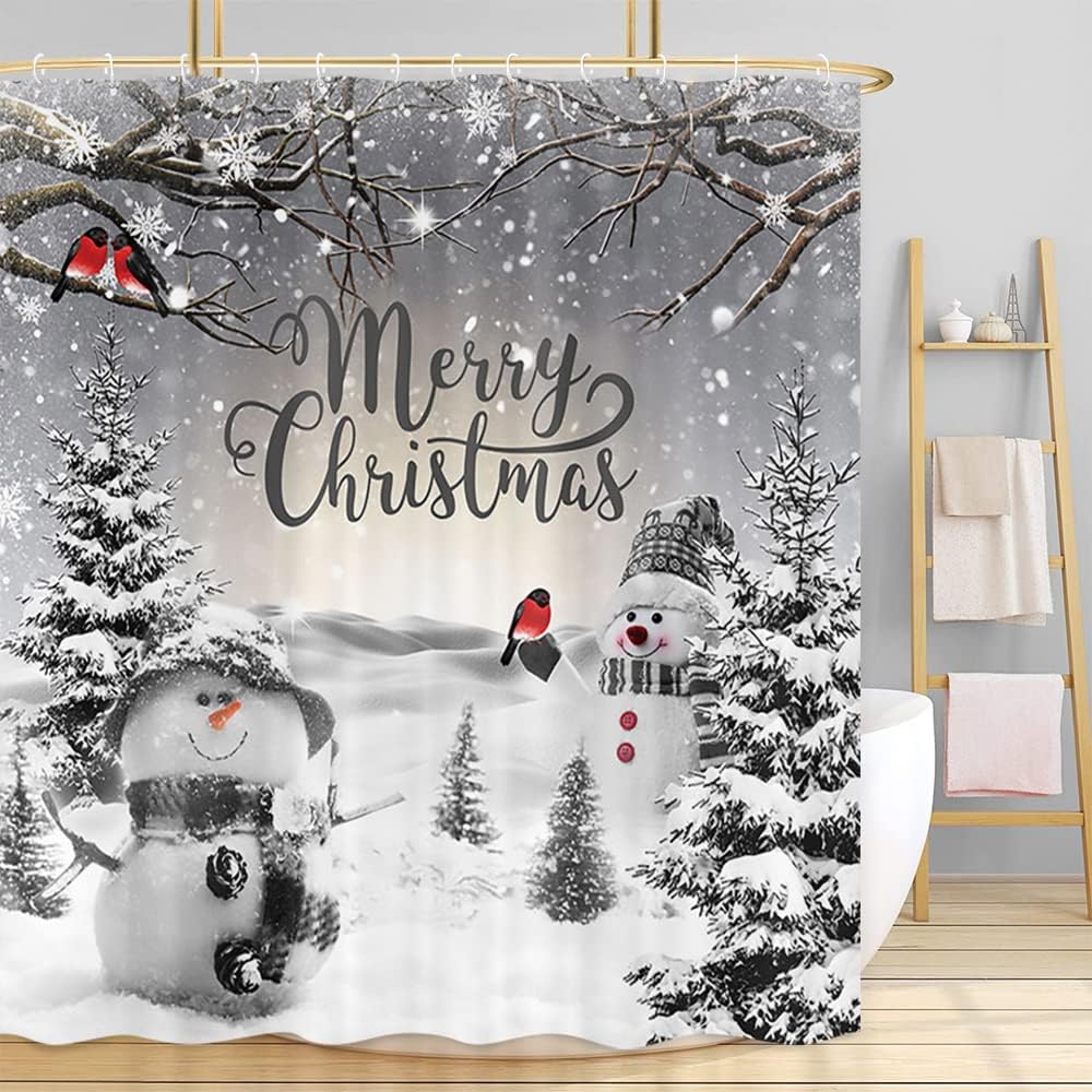 Winter Christmas Shower Curtain for Bathroom, Cute Cardinal Bird ...