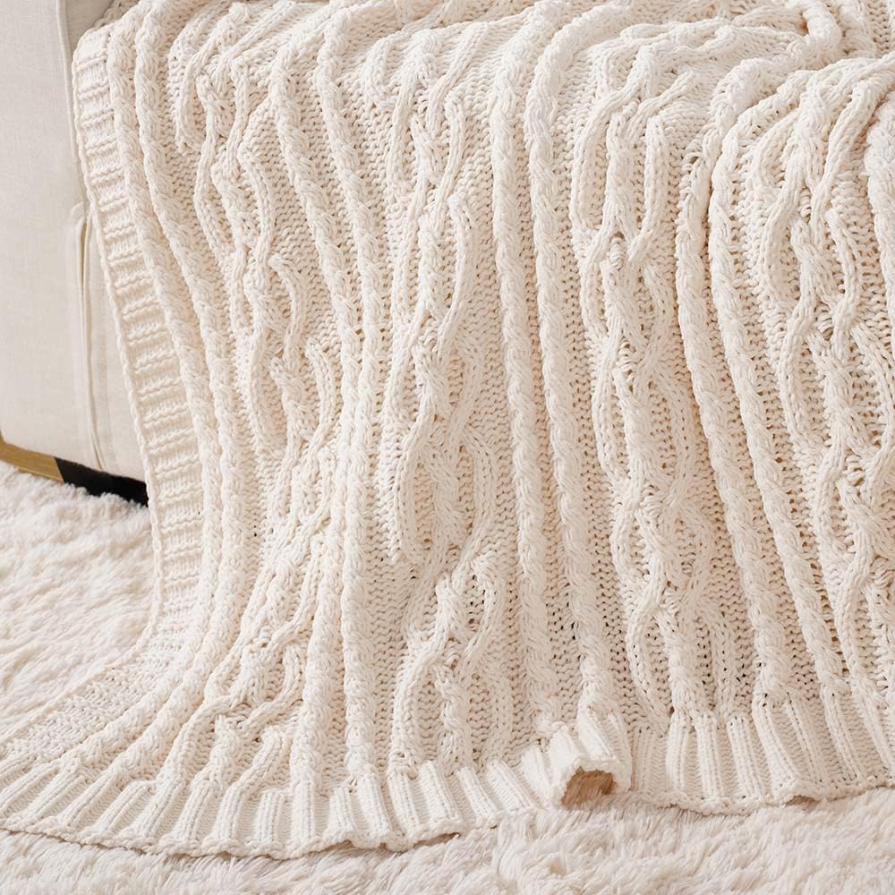 Manta de punto de felpilla, color blanco crema, para sofá, 51 x 67 pulgadas, manta tejida de punto de felpilla para silla, manta decorativa con textura súper suave y cálida para cama, sofá y sala de estar. 8