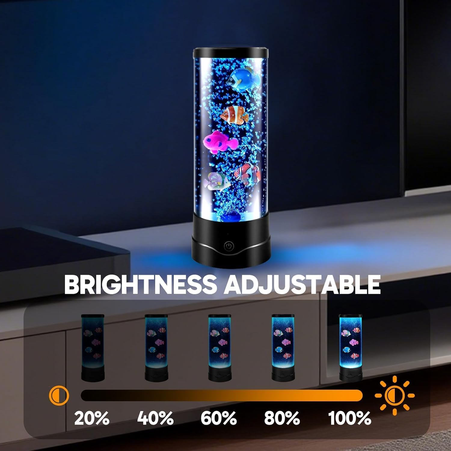 ONXE LED Aquarium Bubble Fish Tank Table Lamp, Birthday Christmas Gifts for Adults Kids Teens, Relaxing 16 Color Remote Fake Fish Sensory Night Light for Kids' Room Bedroom Home Decor, Stress Relief