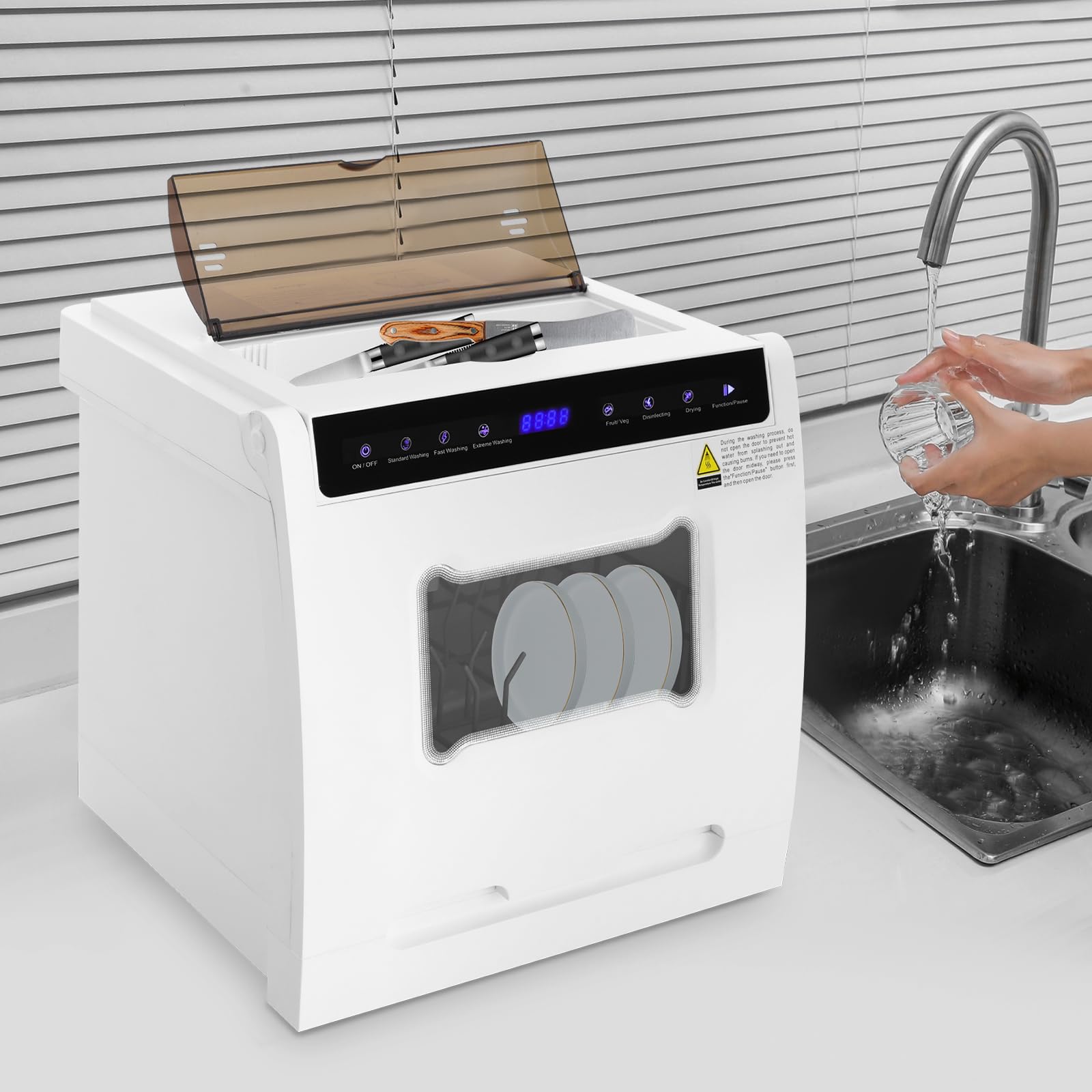 Lavastoviglie da tavolo, quattro modalità di lavaggio, controllo tattile, mini lavastoviglie, asciugatura e disinfezione automatiche, piccola lavastoviglie con cestello portaposate rimovibile e