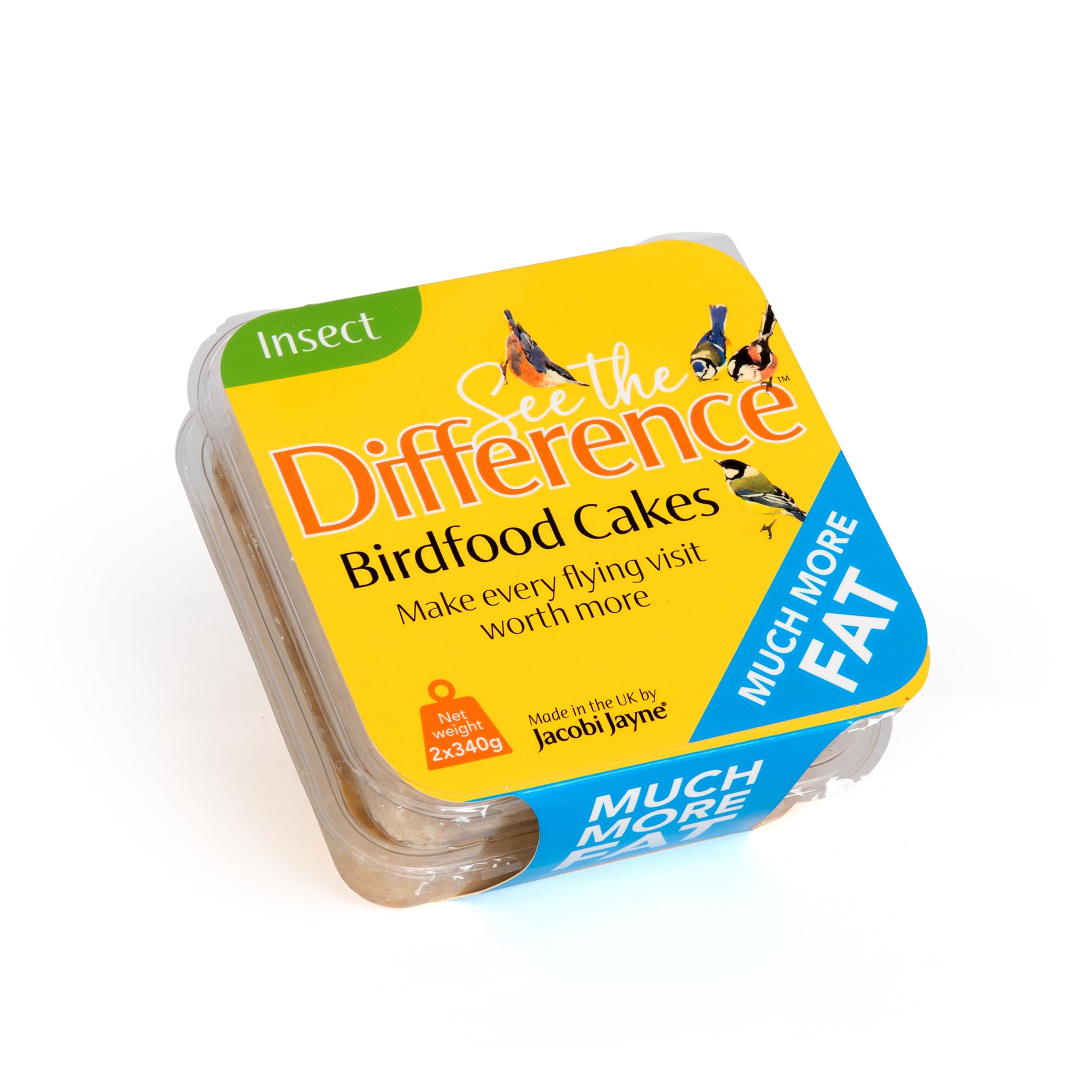 Jacobi Jayne® See the Difference™ Wild Bird Food - Pack of 2 x 340g - Bird Food Suet Blocks with Insects - 100% British & Irish Beef Suet