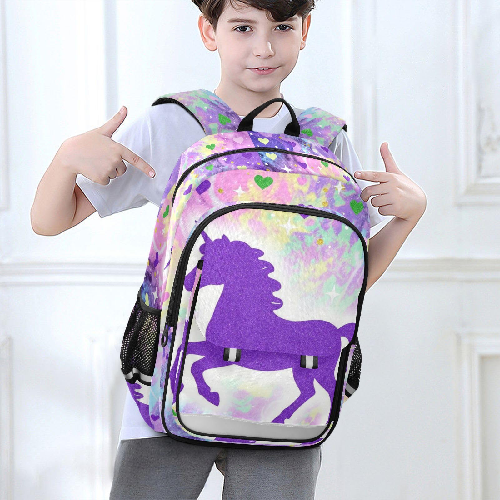 GuoChe Zaino flip top per bambini con unicorni viola glitterati