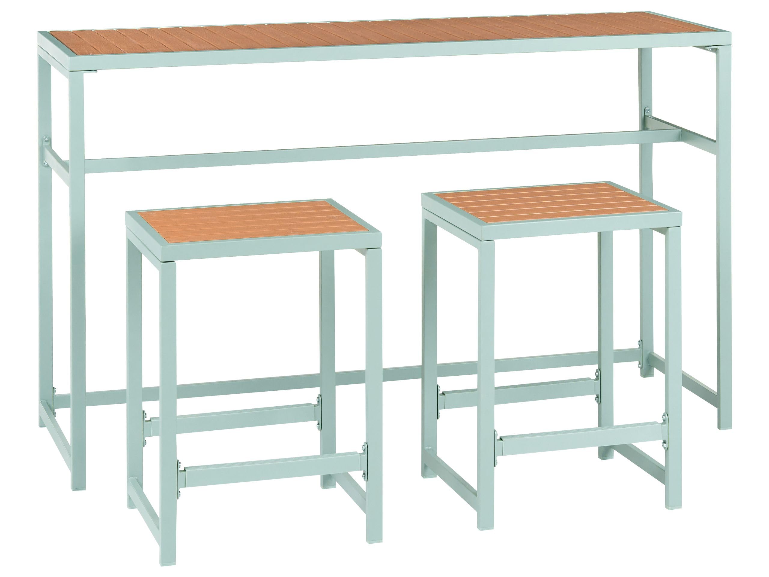Ensemble de bar de jardin vert clair 2 places, table et tabourets de bar intérieur extérieur