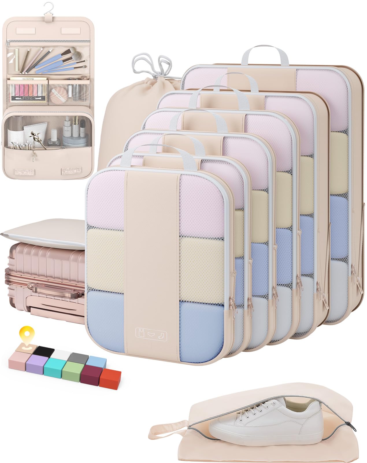10 Set Compression Packing Cubes for Travel Essentials,Best Gifts for Women Mom,Compressible Expandable Packing Cubes for Suitcase,OlarHike Handy Helper for Organizing Clothes(Beige)