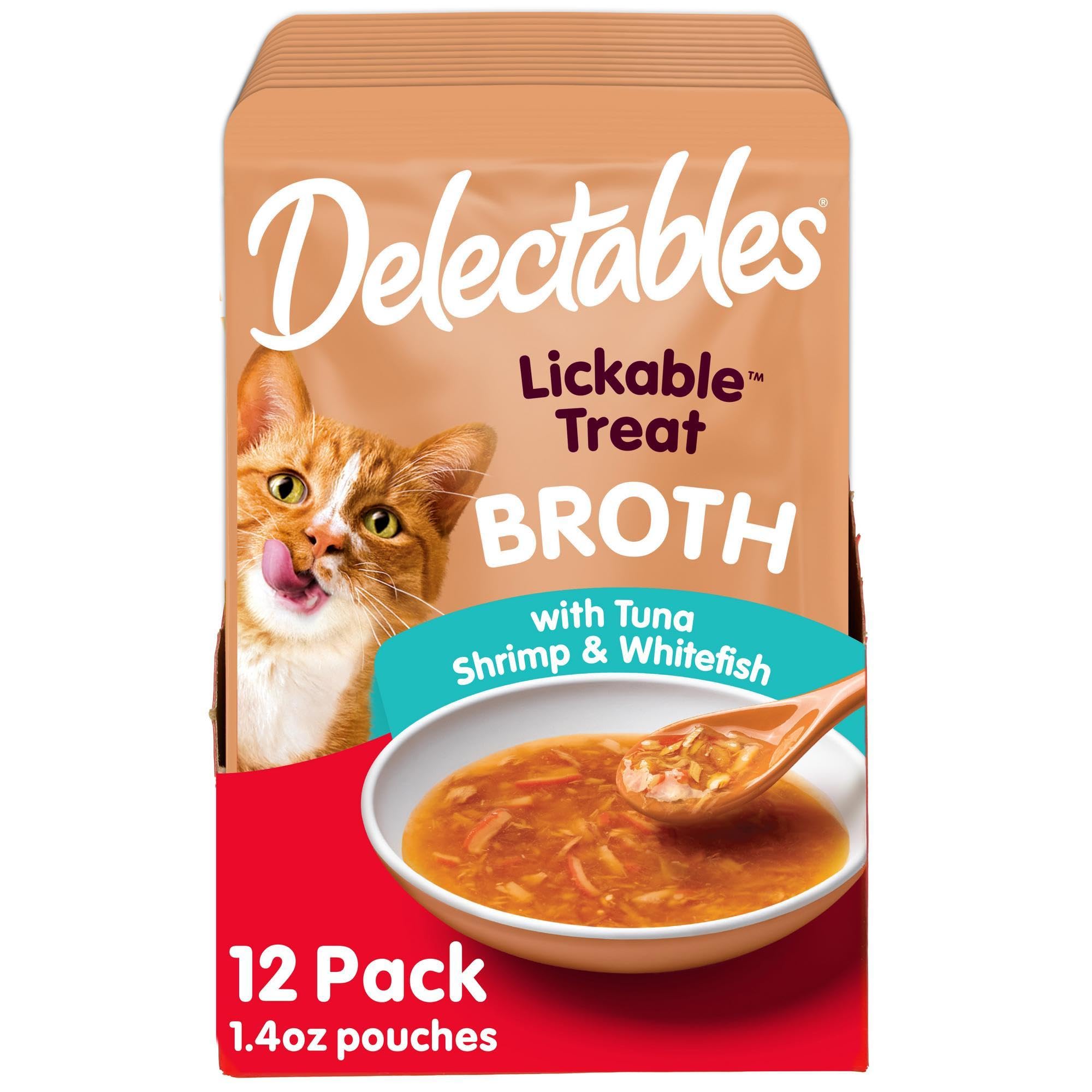Hartz Delectables Savory Broths Lickable Treat for Cats - Tuna, Shrimp & Whitefish, 1.4 Ounce (Pack of 12)