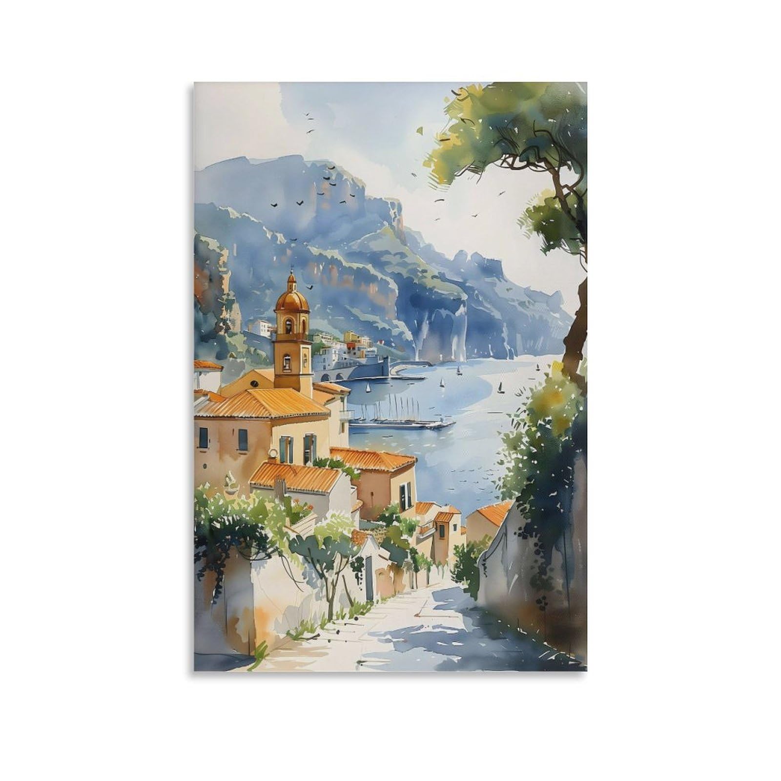 Piank Sorrento Watercolor Painting Sorrento Wall Art Italy Poster Sorrento Print Home Décor Art Lover Gif Unframe 12X18inch(30X45cm)