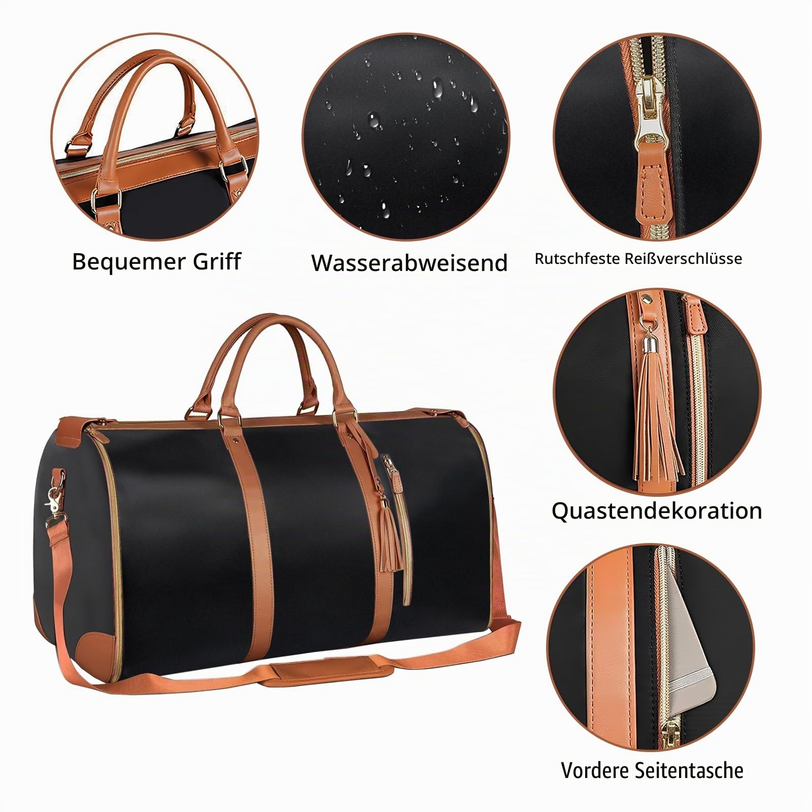 Faltbare Reisetasche - Reisetaschen Faltbar, Foldy Bag, Duffle-Tasche für Kleidungsstücke, Hohe Kapazität Falten Anzug Gepäck Reisetasche Frauen, Wasserdichter Reisetaschen (Schwarz)